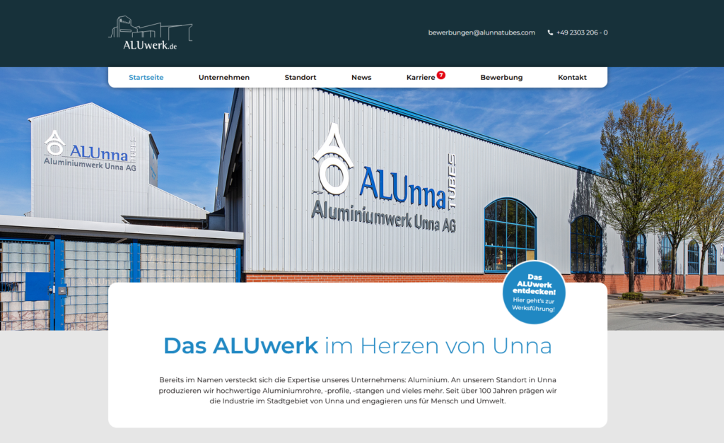 Screenshot der neuen Webseite der Aluminiumwerk Unna AG